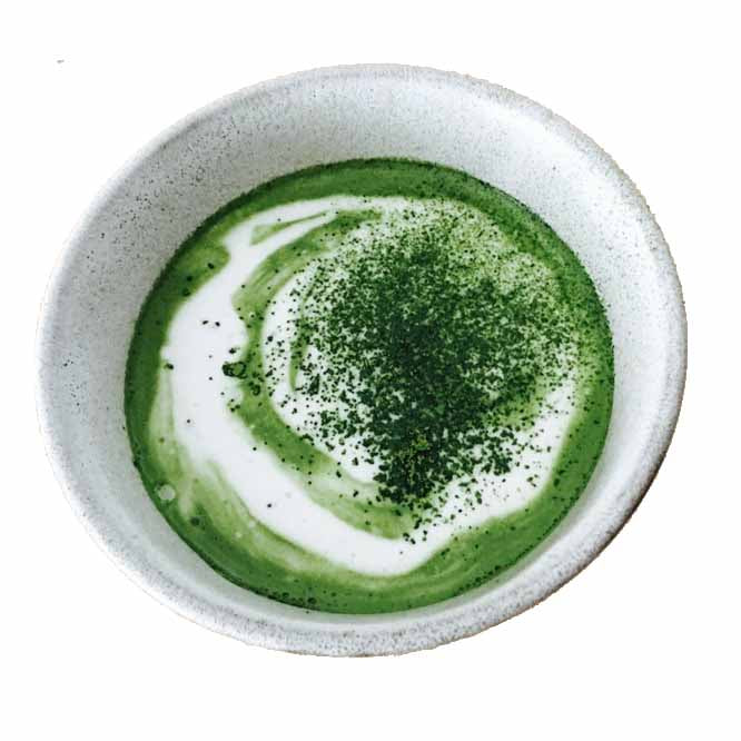 Matcha latte. Mae with the powdered matcha leaves. The match leaf is powdered as part of the production process
