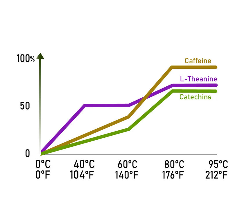 Graph showing brewing termeratures and time and levels of caffeine etc