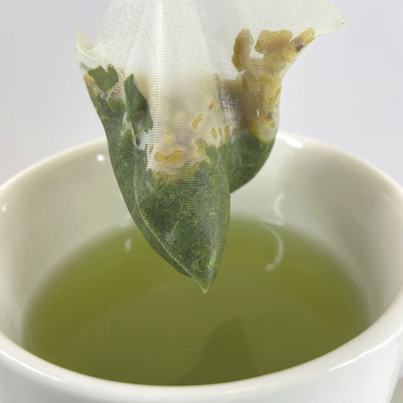 organic genmaicha teabag in cup
